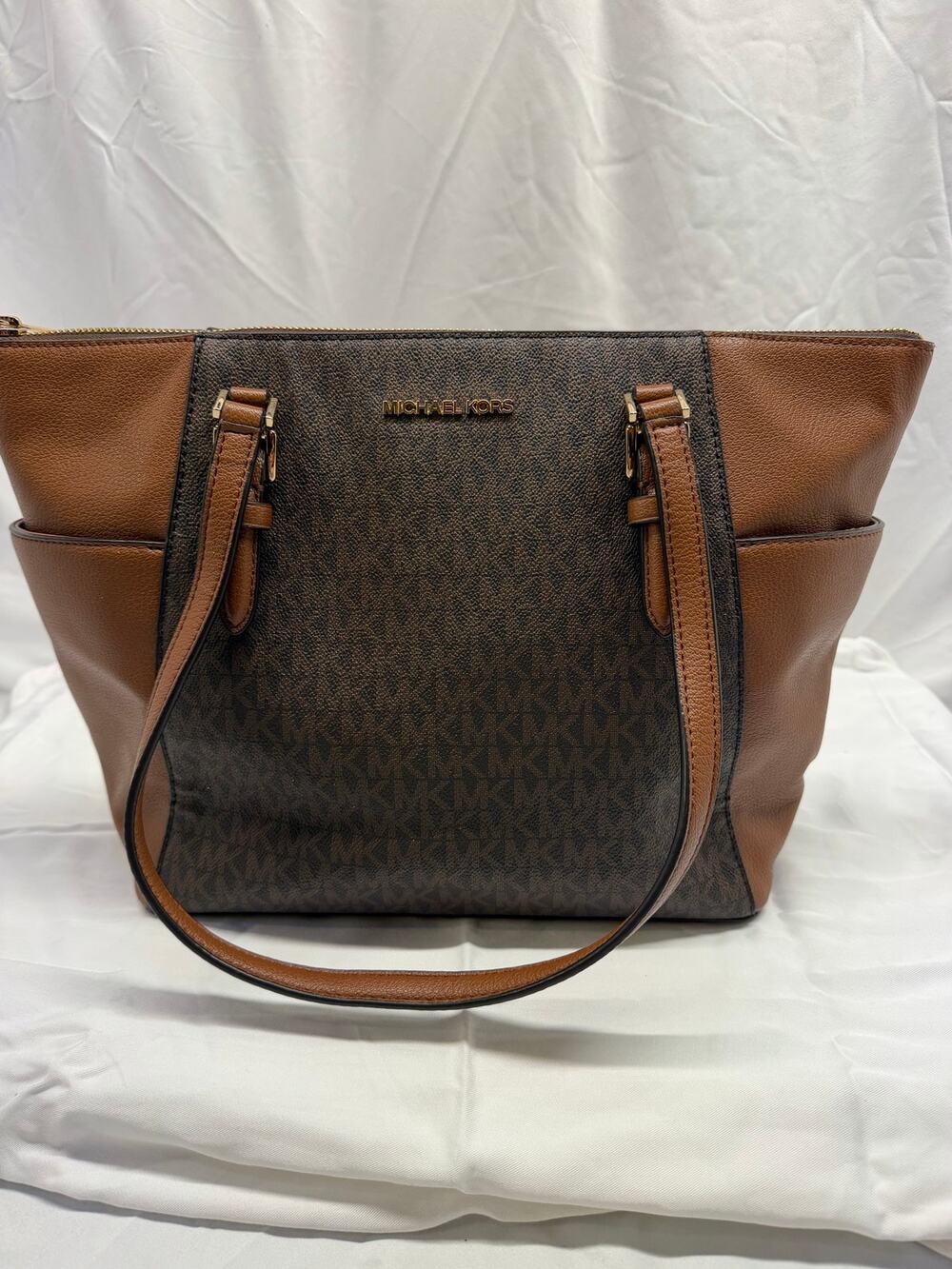Michael Kors Two‑Tone Brown & Tan Leather Satchel – Structured Tote